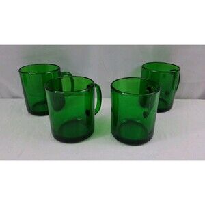 Vintage Arcoroc Emerald Green Glass Coffee Mugs Set of 4 Made in France